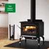 Drolet Columbia II Wood Burning Stove burning bright in a cozy home