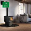 Drolet Escape 1200 Wood Burning Stove providing cozy warmth in a living room